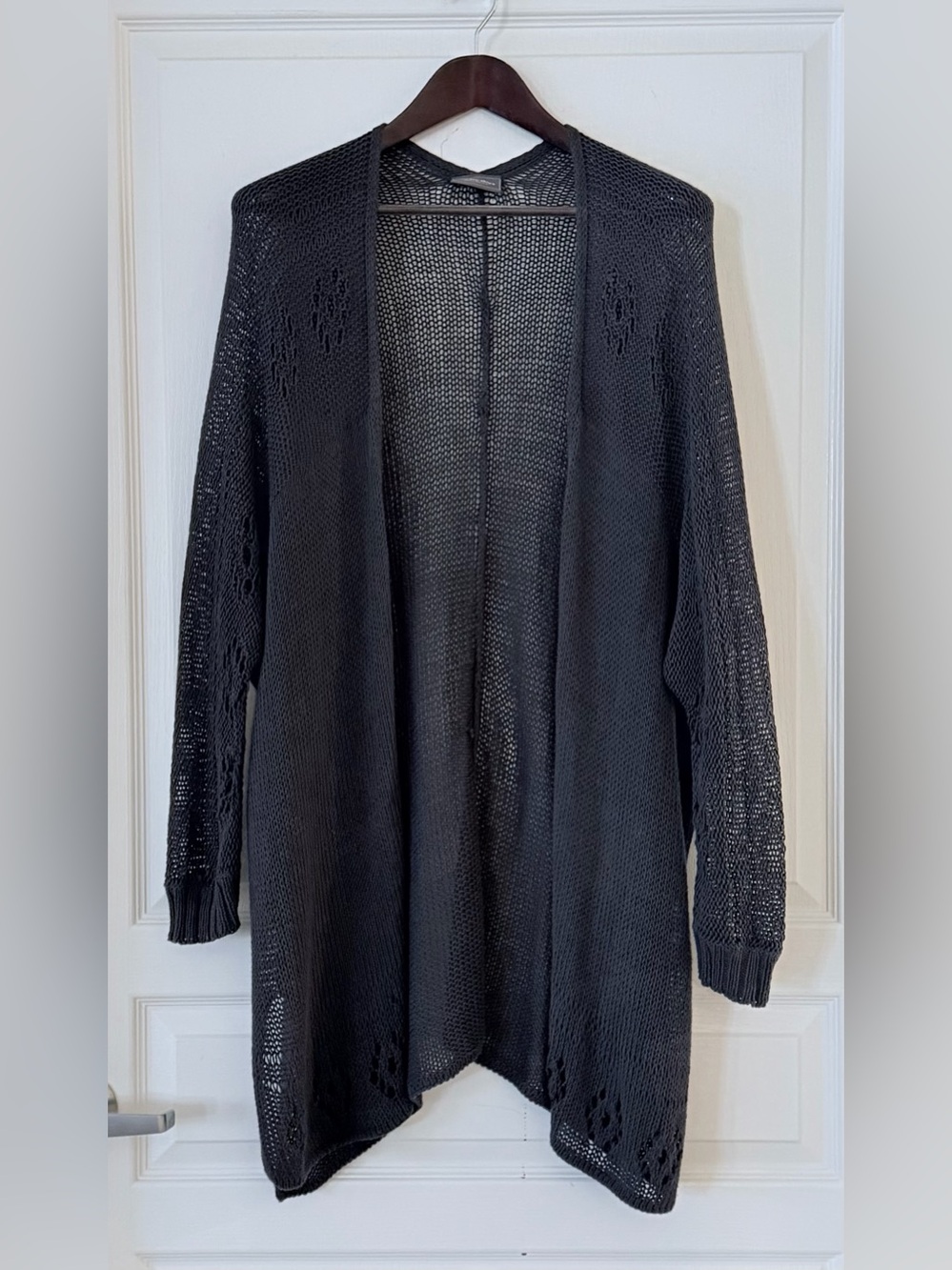 Wooden Ships Black Open-Weave Draped Cardigan
